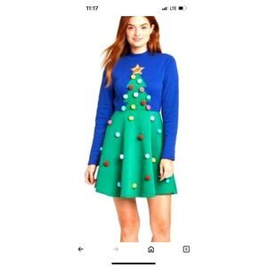 Mighty Fine XL Ugly Christmas Sweater Pom Pom Christmas Tree Dress